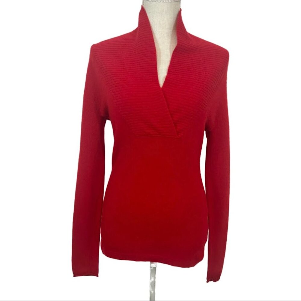 Vintage Cashmere Old Navy Red 100% Cashmere Sweater Sz S Ribbed Shawl Collar
